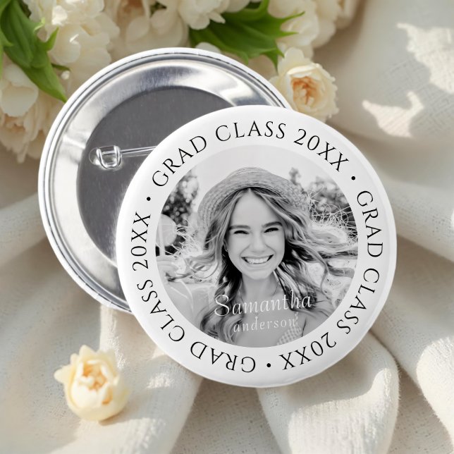 Grad Class of 20XX Simple Modern Custom Photo 6 Cm Round Badge (Creator Uploaded)