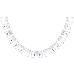 Grad Class Year Banner Purple Silver Confetti