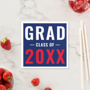 Grad class year red white blue modern typography napkin