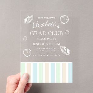 Grad Club Beach Party Acrylic Invitations