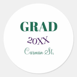 grad congrats green purple bold year 20XX graduate Classic Round Sticker