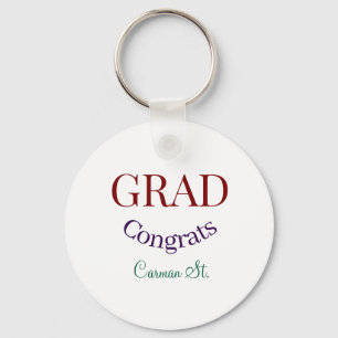 grad congrats mauve purple bold year 20XX graduate Key Ring