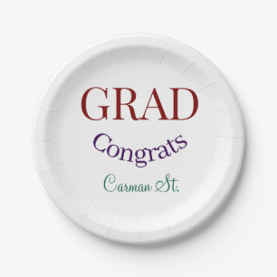 grad congrats mauve purple bold year 20XX graduate Paper Plate