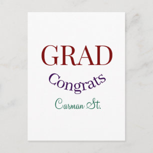 grad congrats mauve purple bold year 20XX graduate Postcard