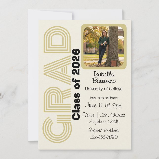 Grad Cream Background Picture Graduation  Invitation (Front)