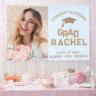 Grad Cute Blue Floral Graduate Graduation Party Banner
