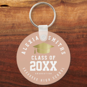 Grad Dusty Rose Keychain With Name and Class Year