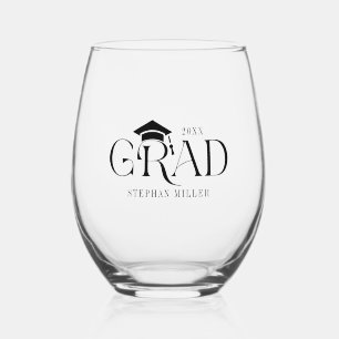 Grad Elegant Black Typography Stemless Wine Glass