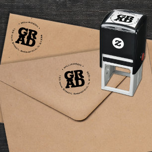 GRAD Family Name Round Return Address Self-inking Stamp