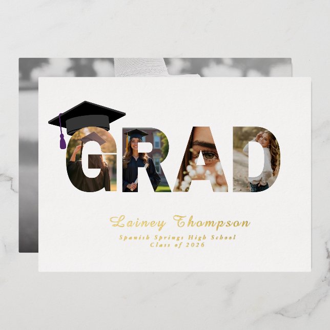 GRAD Foil Typography 4 Image Graduation  (Front/Back)