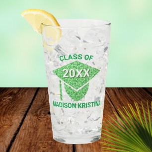 Grad Glam Green Cap Elegant Congratulations Glass