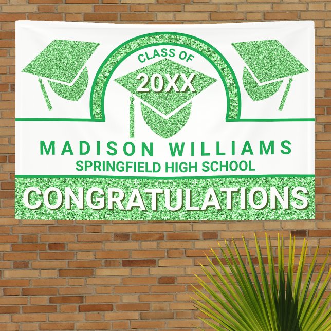 Grad Glam Green Cap Graduation Congratulations Banner (Creator Uploaded)