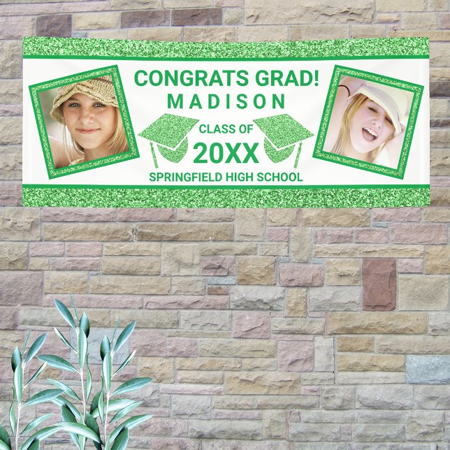 Grad Glam Green Cap Graduation Party Picture Banner (Creator Uploaded)