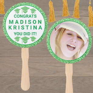 Grad Glam Green Cap Simple Elegant Picture Hand Fan