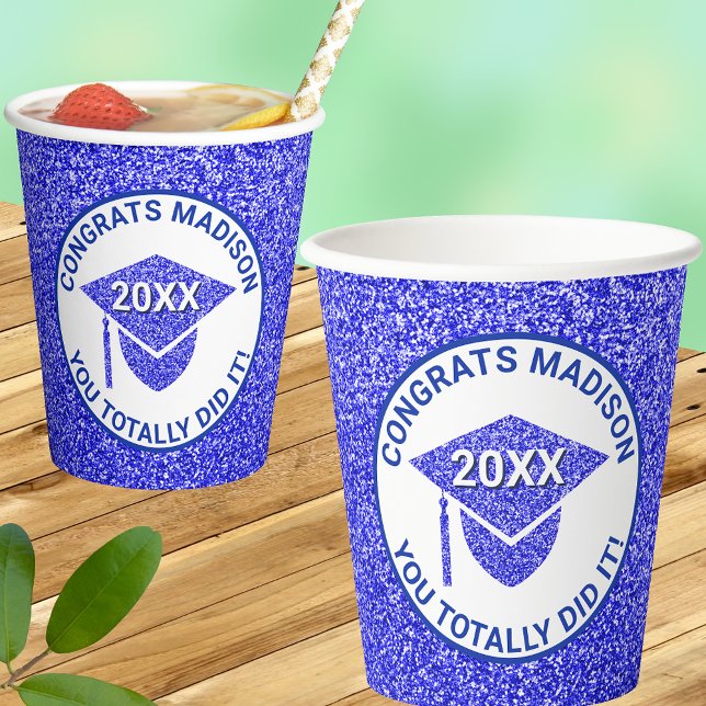 Grad Glam Navy Cap Chic Elegant School Party Pape Paper Cups (Creator Uploaded)