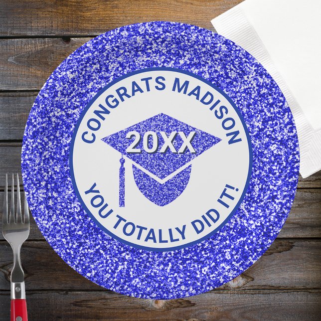 Grad Glam Navy Cap Elegant Graduation Party Paper Plate (Creator Uploaded)