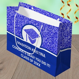 Grad Glam Navy Cap Simple Elegant Custom Large Gift Bag
