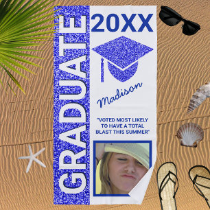 Grad Glam Navy Cap Summer Photo Typography Beach Towel
