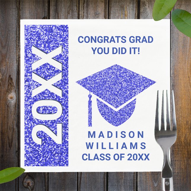 Grad Glam Navy Cap Typography Simple Party Napkin (Creator Uploaded)