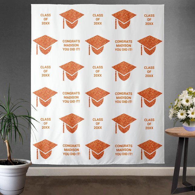 Grad Glam Orange Cap Chic Party Selfie Photo Booth Tapestry (Creator Uploaded)