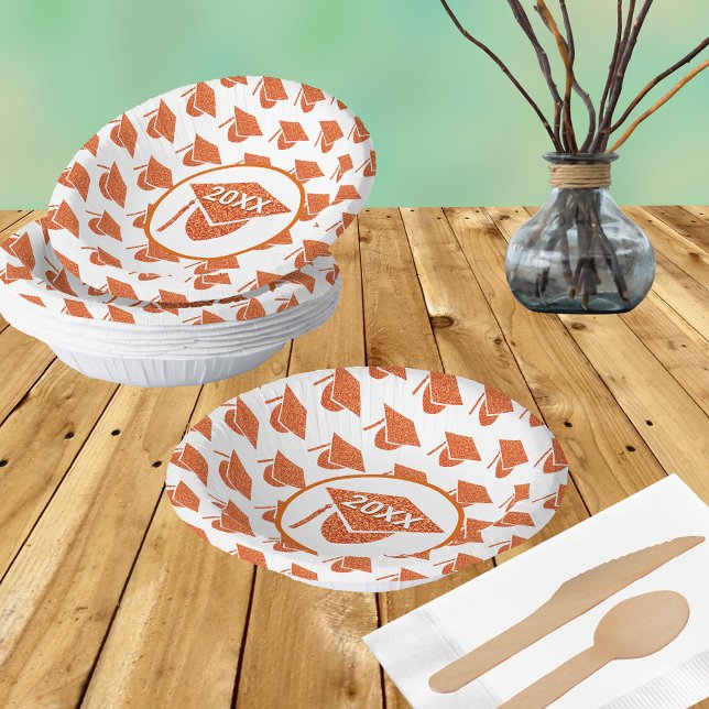 Grad Glam Orange Cap Chic School Colours Pattern Paper Plate (Creator Uploaded)