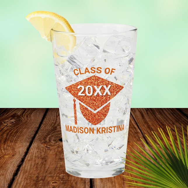 Grad Glam Orange Cap Elegant Congratulations Glass (Creator Uploaded)