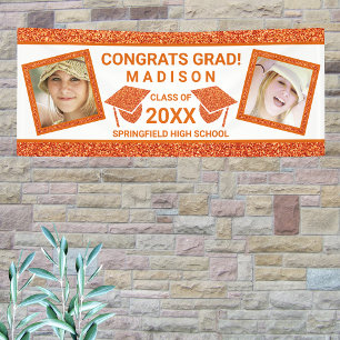Grad Glam Orange Cap Graduation Party Picture Banner