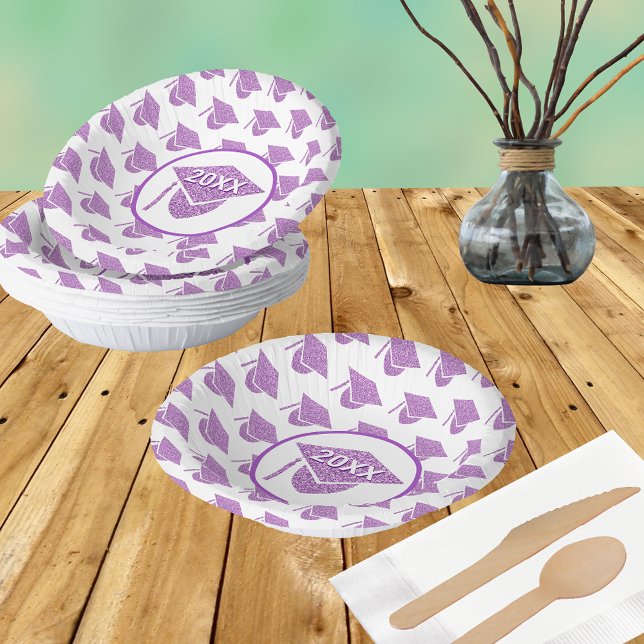 Grad Glam Purple Cap Chic School Colours Pattern Paper Plate (Creator Uploaded)