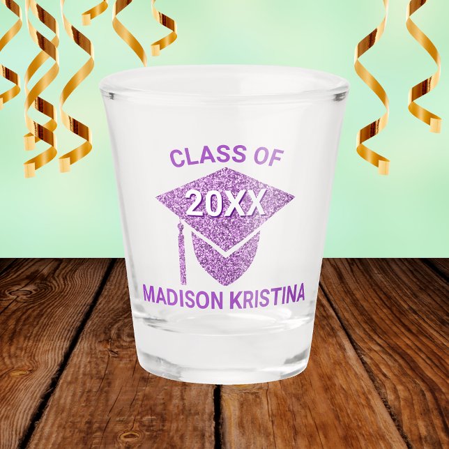 Grad Glam Purple Cap Personalised Chic Elegant Shot Glass (Creator Uploaded)