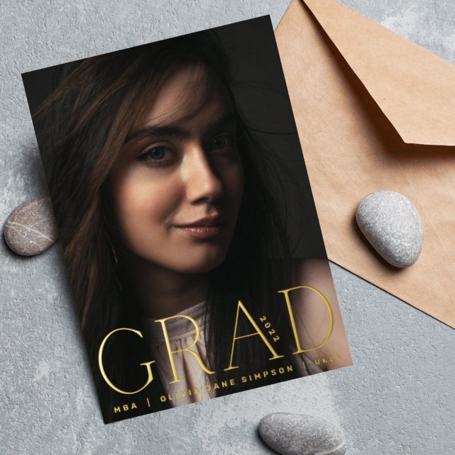 GRAD | Gold Foil Leaf Modern Photo Announcement (Creator Uploaded)