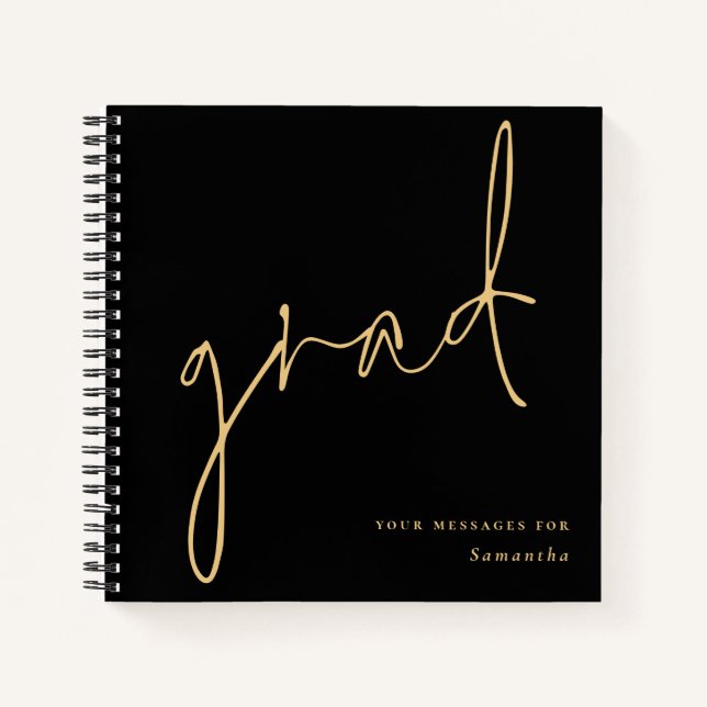 Grad Gold Script Black Graduation Guest Book (Front)
