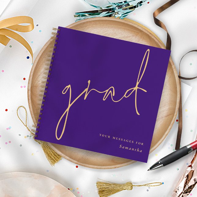 Grad Gold Script Purple Graduation Guest Book (Creator Uploaded)