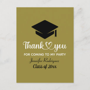 Grad Graduate Cap Thank You For Coming To My Party Postcard