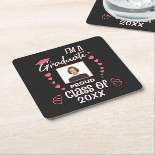 Grad Graduate Photo Graduation Class Personalise Square Paper Coaster
