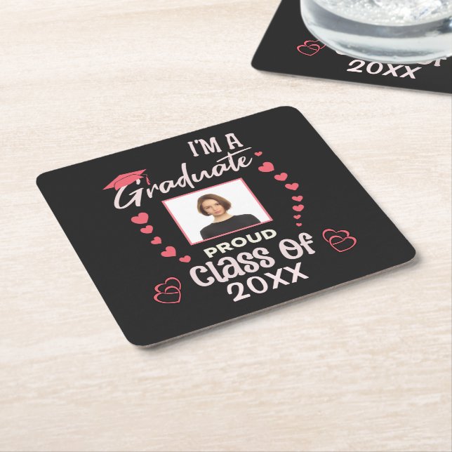 Grad Graduate Photo Graduation Class Personalise Square Paper Coaster (Angled)