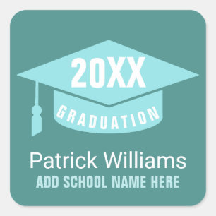 grad / graduation academic class of, light blue square sticker
