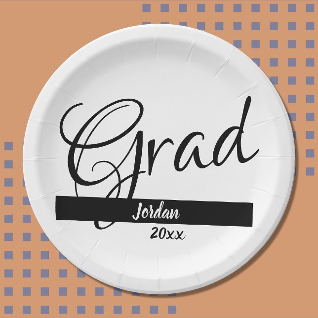 Grad graduation Custom Name and Year Paper Plate (Depiction of Front of Paper Plate)