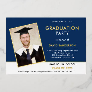 Grad Graduation Party Photo Navy White Gold