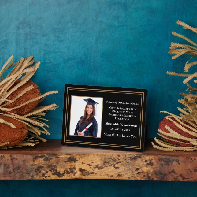 Grad Graduation Photo Gold Congratulations Award Plaque (Side)