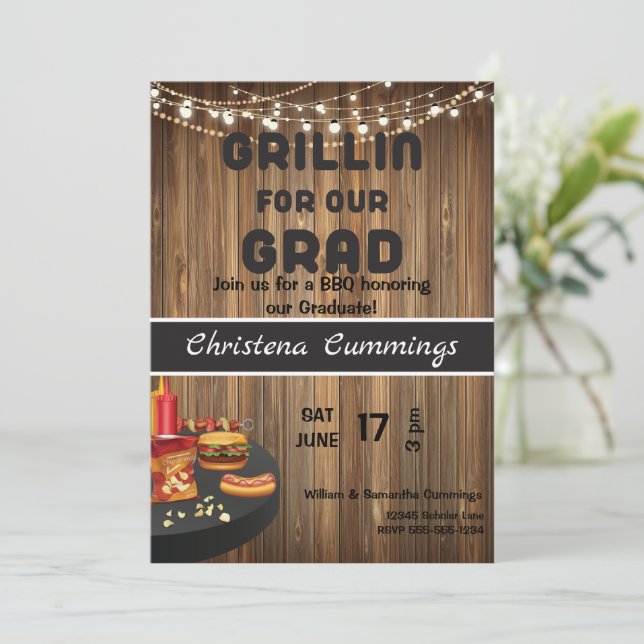 Grad & Grill Graduation Barbeque Invitation (Standing Front)