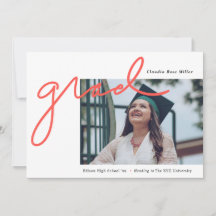 Grad Handwritten in Coral Modern Photo Graduation