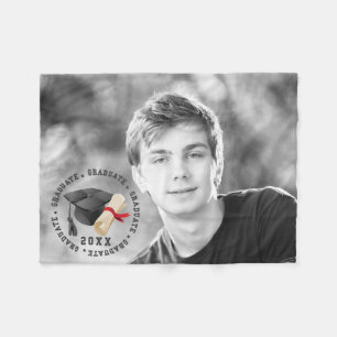 Grad Hat and Degree Photo Fleece Blanket