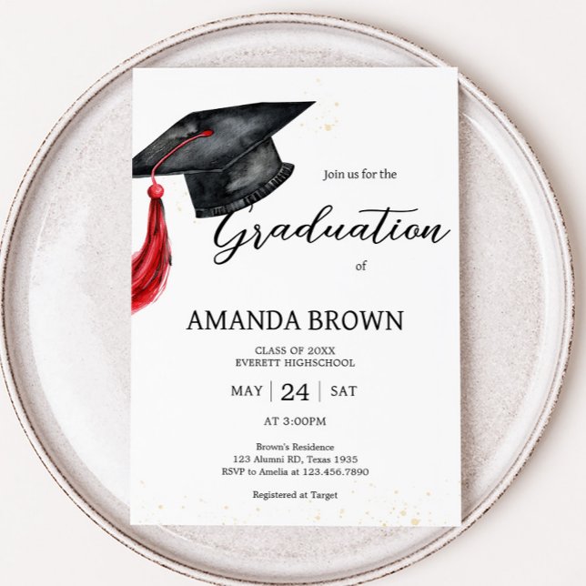 Grad Hat Modern Graduation Party Invitation (Grad Hat Graduation Party Invitation)