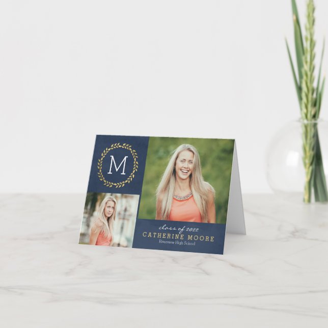 Grad Initial EDITABLE COLOR Graduation Thank You Card (Front)