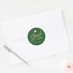 Grad Modern Script Green Graduation Classic Round Sticker