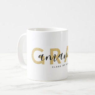 Grad Modern Script Name Personalized Gold Black Coffee Mug