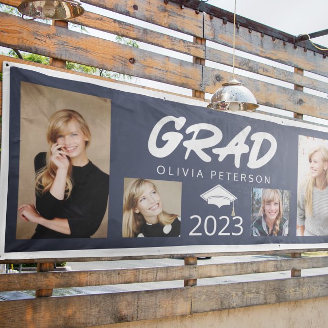Grad Modern Typography Photo Collage Class of 2023 Banner (Creator Uploaded)
