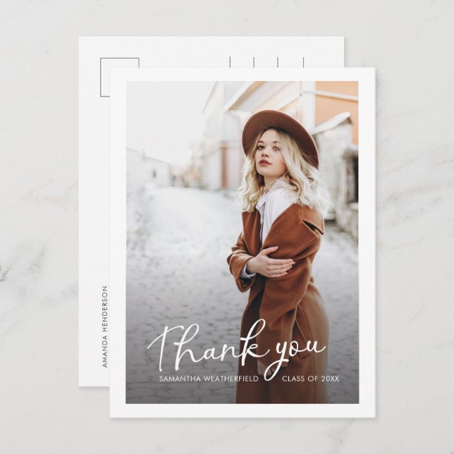 Grad Multi Photo Modern Graduation Thank You Postcard (Front/Back)