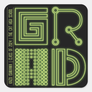 GRAD Neon colour Minimal Simple Graduation Party Square Sticker