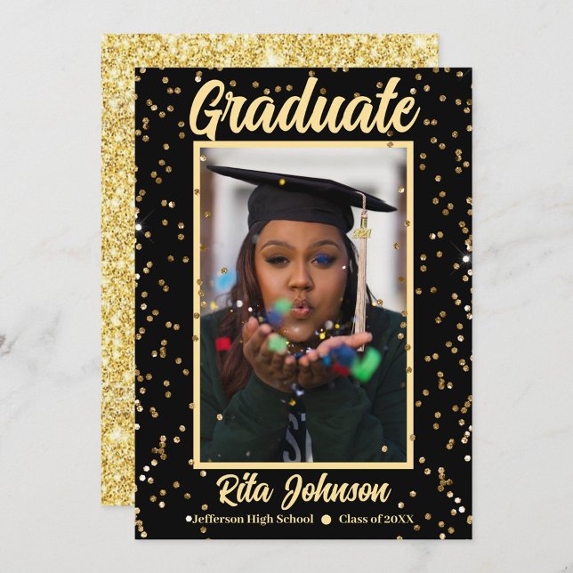 Grad Party 2023 Gold Senior High School Graduate Invitation (Creator Uploaded)